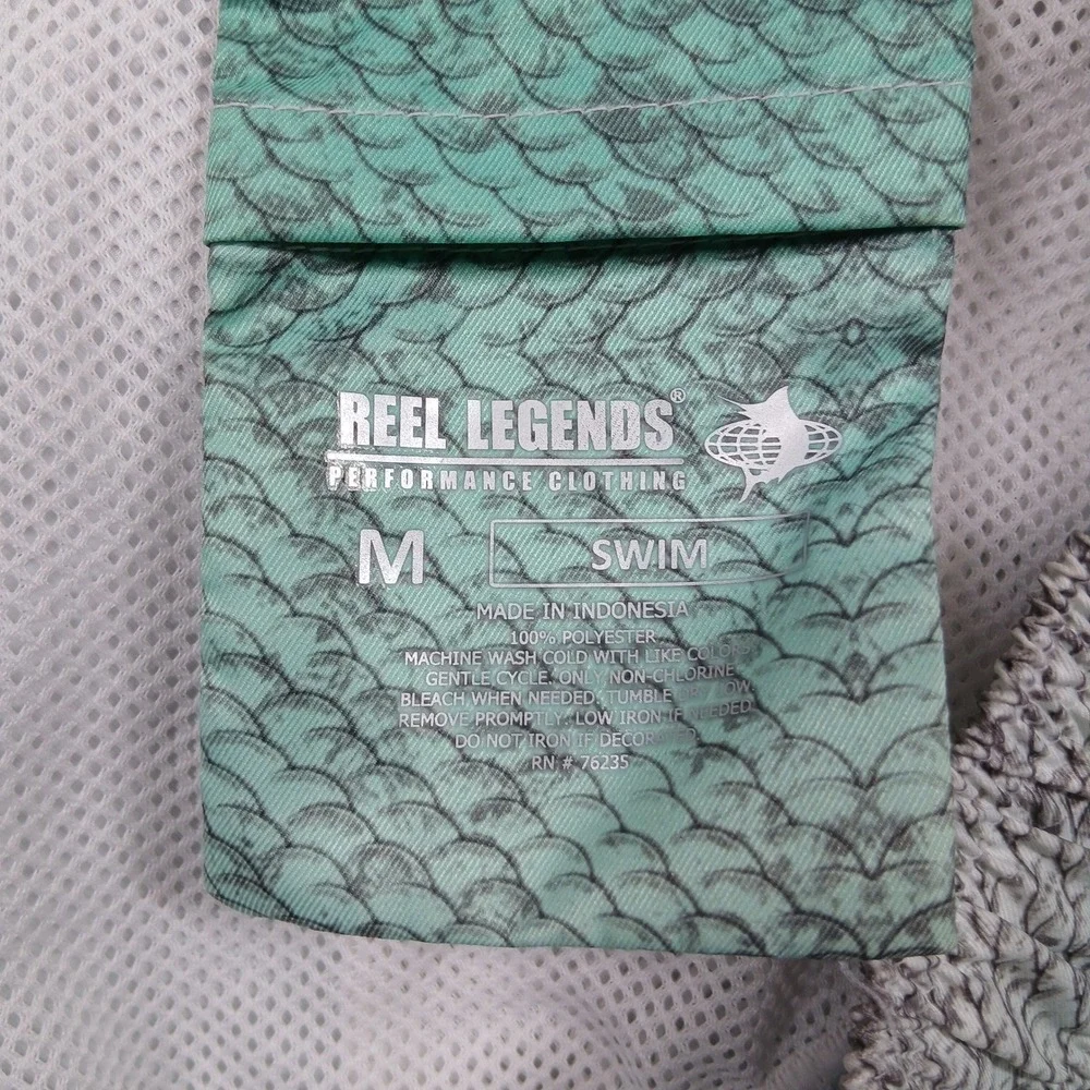 Reel Legends‎ Swim Trunks Mens M Blue Green Fish Scale Performance Board Short